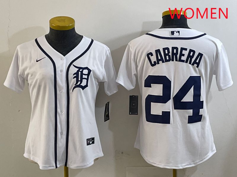 Women Detroit Tigers #24 Cabrera White Game 2025 Nike MLB Jersey style 1